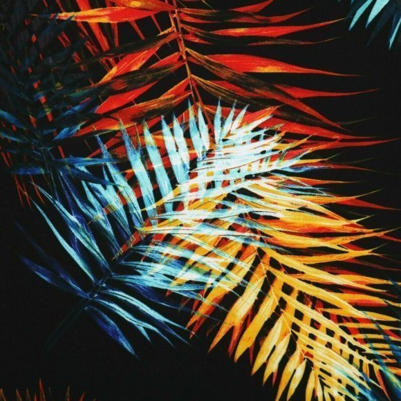 Worthington Cold Shoulder Dress Black Blue Orange Red Hawaiian Palm Floral 8 - Picture 11 of 12